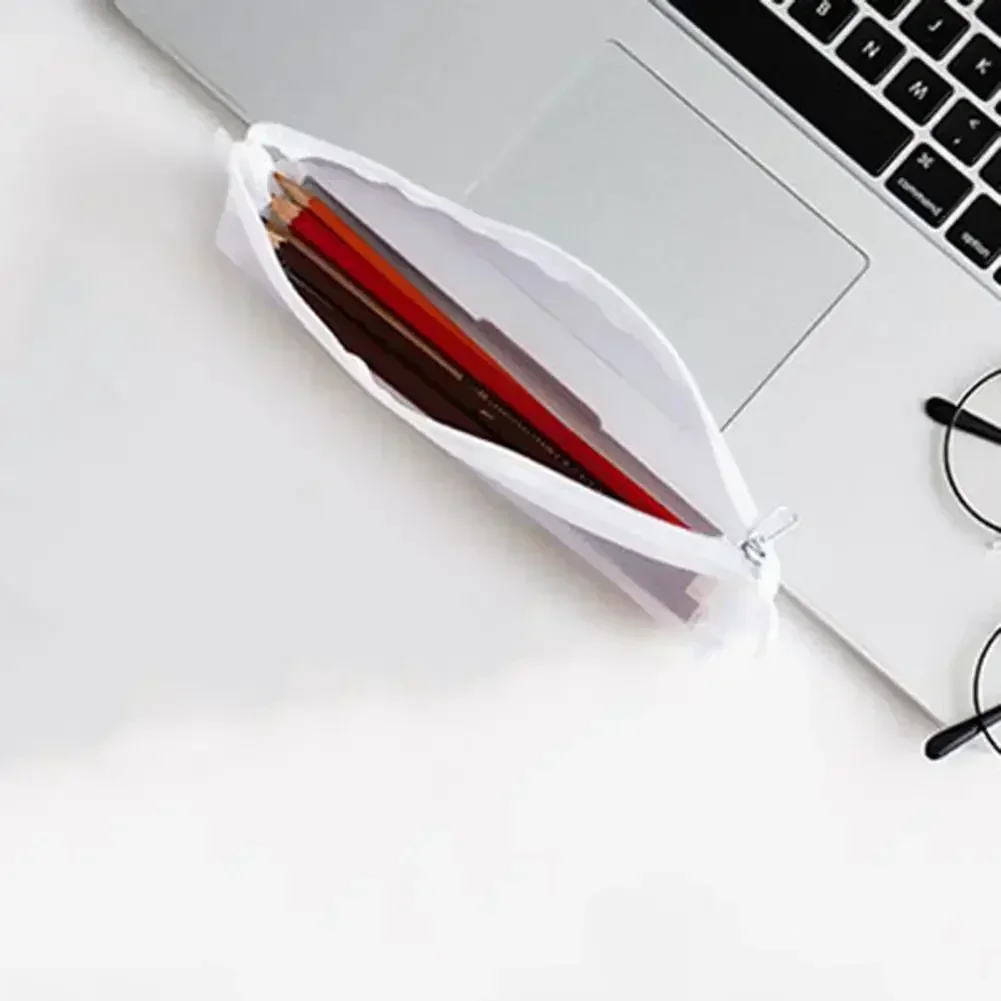 ASX-04 Durable Pen Bag Transparent Zipper Closure Pencil Holder Visible Mesh Design Minimalist Stationery  Pouch