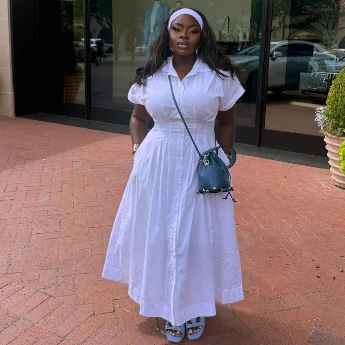 

2025 New Fashion Button Ruffle Dress Women Summer Casual Loose Solid Color Lapel Short-sleeved Home Dresses For Women