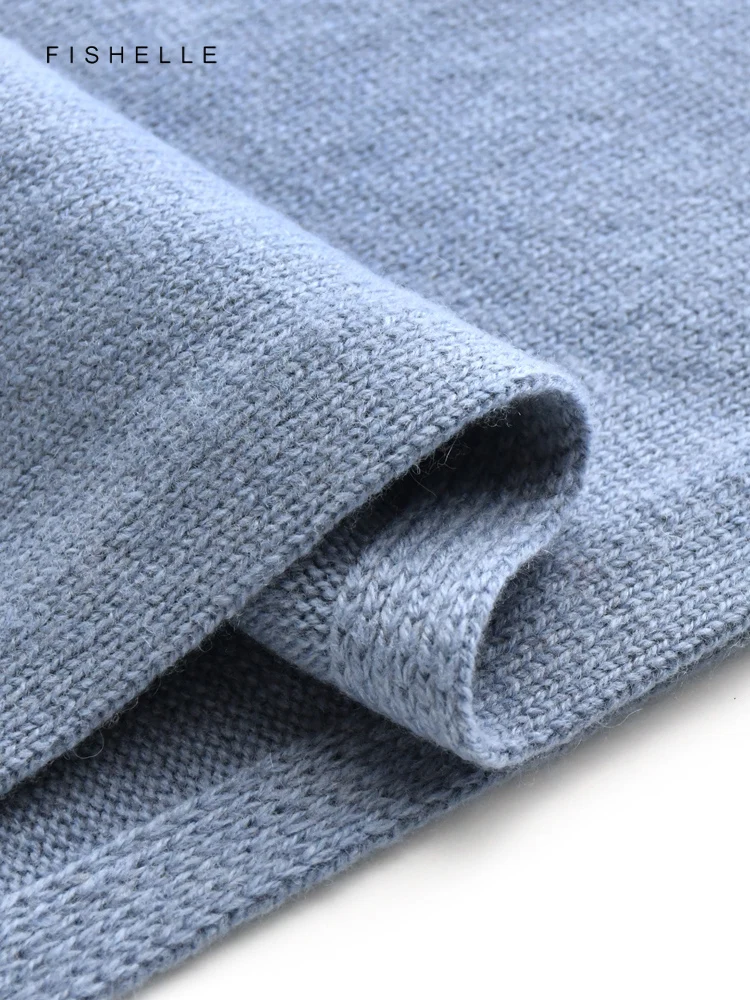 Morandi Blue Wool Scarf Women\'s Winter Warm Simple Pure Color Knitted Wool Scarves Luxury Kids Adults Gifts