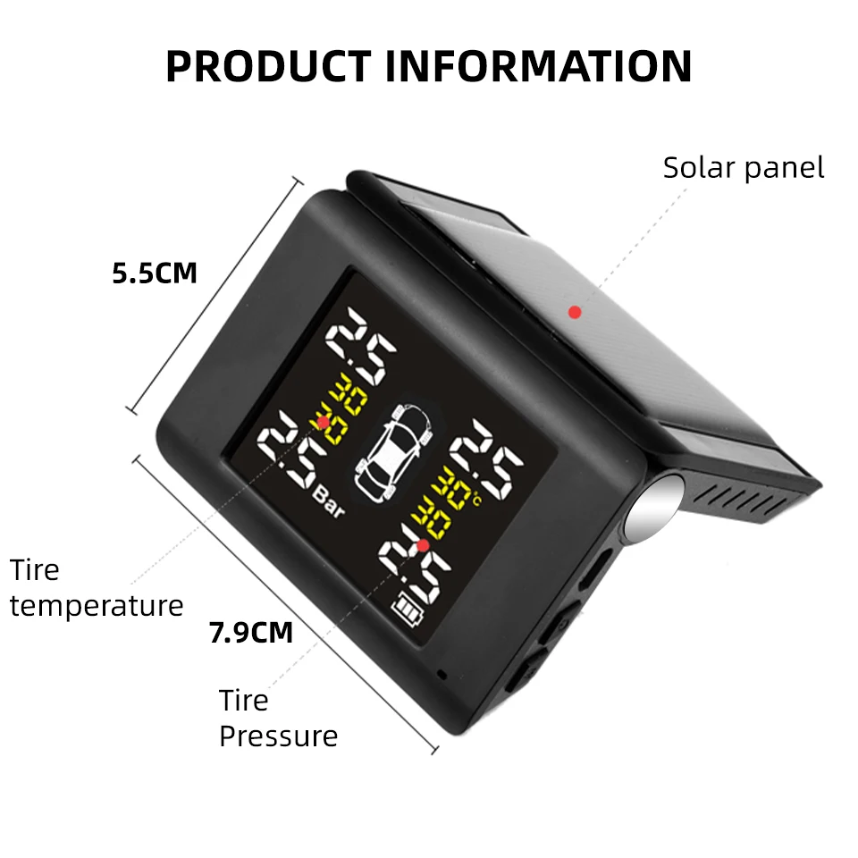 E-ACE K46 العالمي TPMS سيارة لاسلكية ضغط الإطارات 4 أجهزة استشعار عرض الشمسية الذكية ضغط الإطارات نظام مراقبة إنذار السيارات