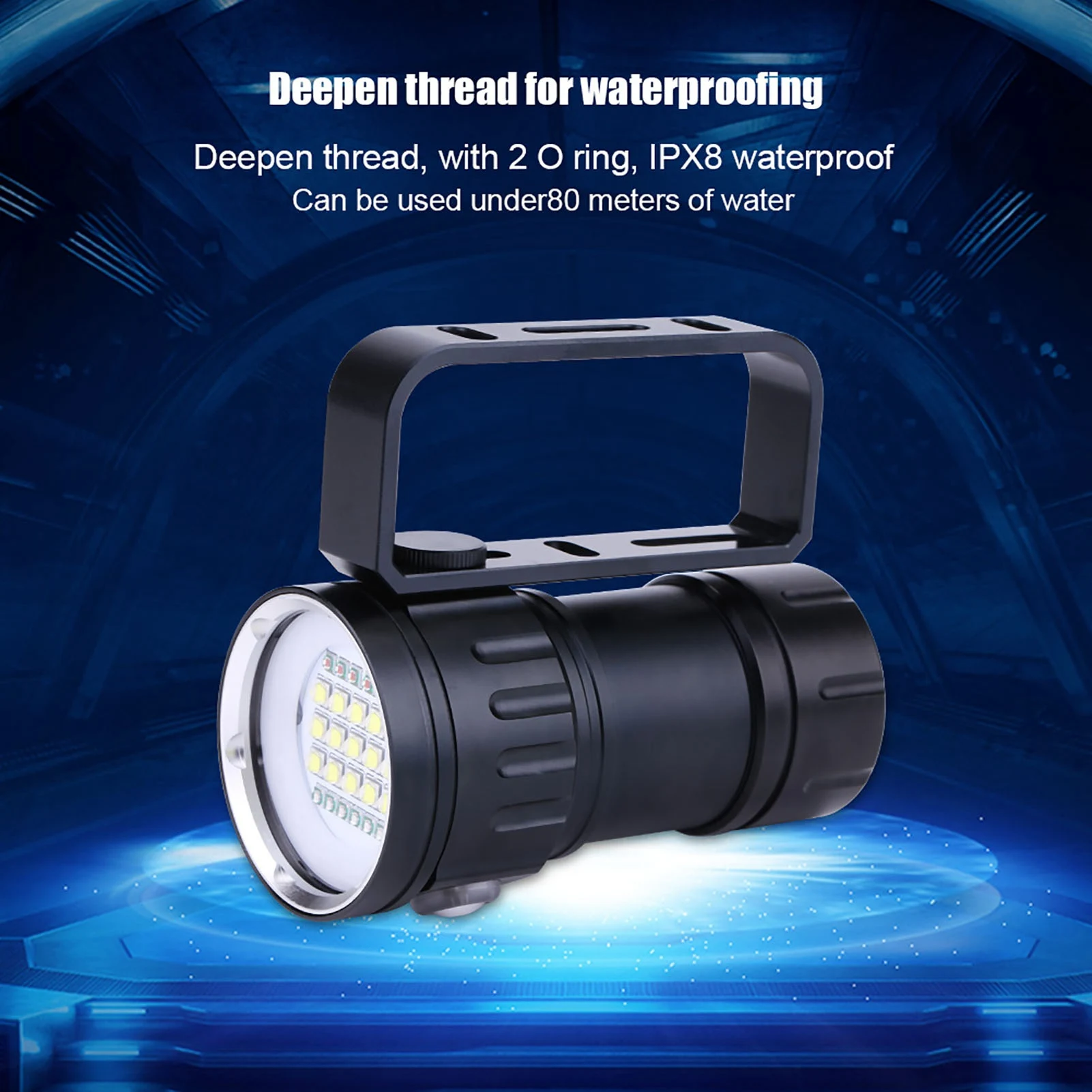 Waterproof Lamp Light Underwater Outdoor Camp Flashlight IPX8 18000lm 500M Flashlight Underwater Flashlight Waterproof Lamp
