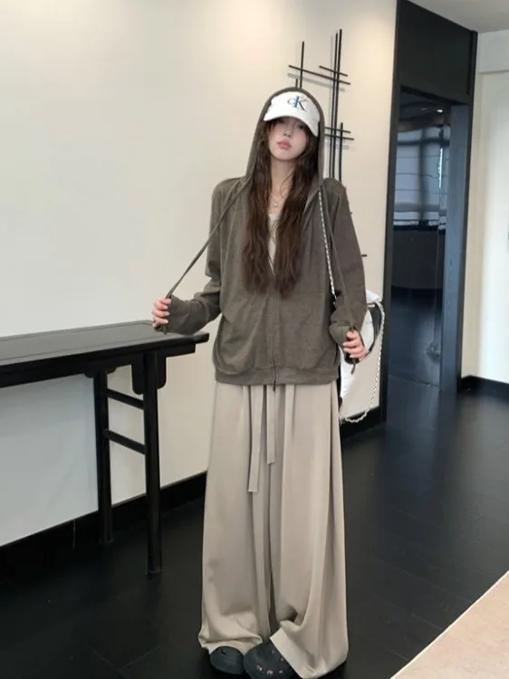 

plus Size Lazy Sle Hooded Jaet Women's High Waist Dstring Straight Leg Casual Pants Two Piece Set Korean Loose Fit Aut...