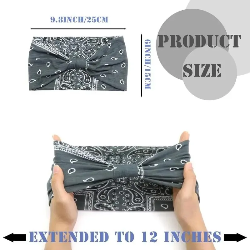 Boho Headbands for Women Vintage Paisley Wide Hairbands Large African Headwrap Elastic Non Slip Workout Sports Head Band Knotted Thick Turban Cotton Bandanas for Hair Accessories 4Pcs - view 4