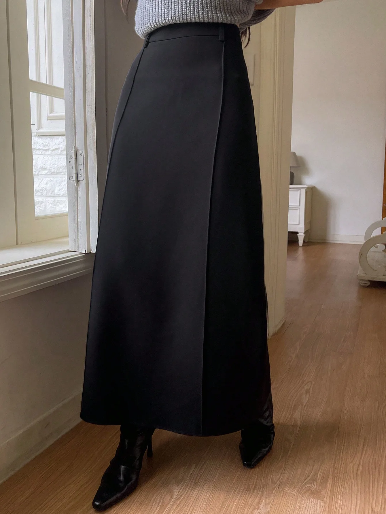 

Женская длинная прямая юбка с высокой талией, однотонная черная, для повседневной носки и поездок на работу