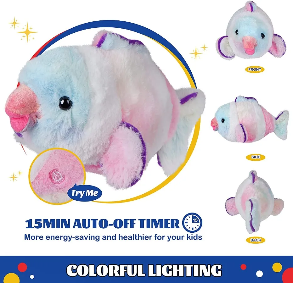 33cm LED Musical Rainbow Fish Stuffed Light-up Singing Plush Toys Animals Fish Doll Lullaby Birthday Gifts for Kids Luminous