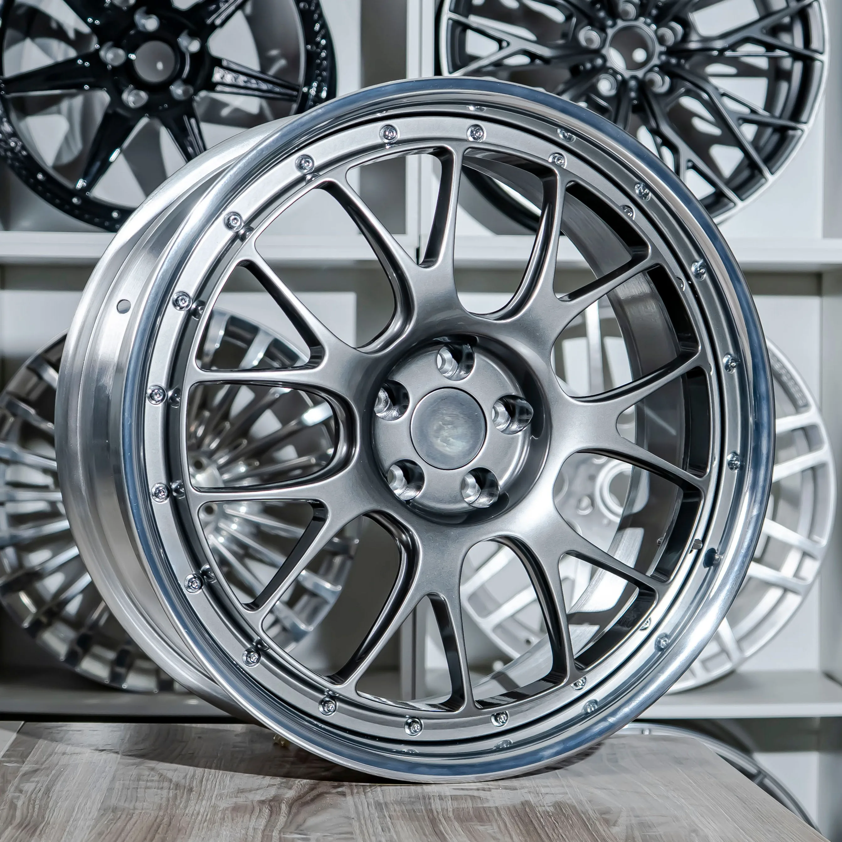 

New High Performance Custom Deep Mesh Concave Glossy Black Face Polished Wheels Sedan Forged Wheels