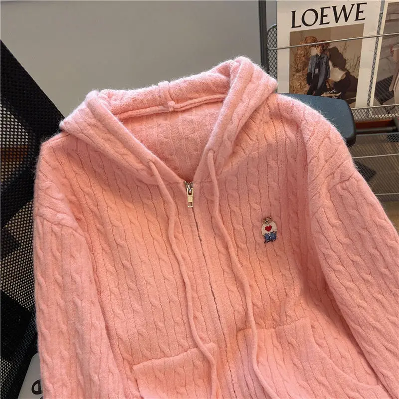 Cardigans Winter Clothes Women Hooded Sweater Jacket Kawaii Clothes Coats Tops Sweaters for Women Fashion 2023 Pink Sweater