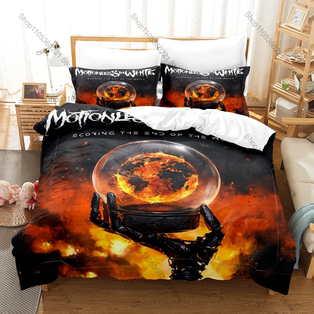 Spooky Zombie Skull Graphic M-Motionless In White Metalcore Bedding Set Duvet Cover With 2 Pillowcases Teen Gothic Bedroom Decor