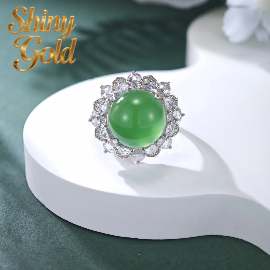 

ShinyGold 12MM Round Chalcedony Ring For Women Genuine 925 Sterling Silver Jewelry Anniversary Birthday Ring 250r