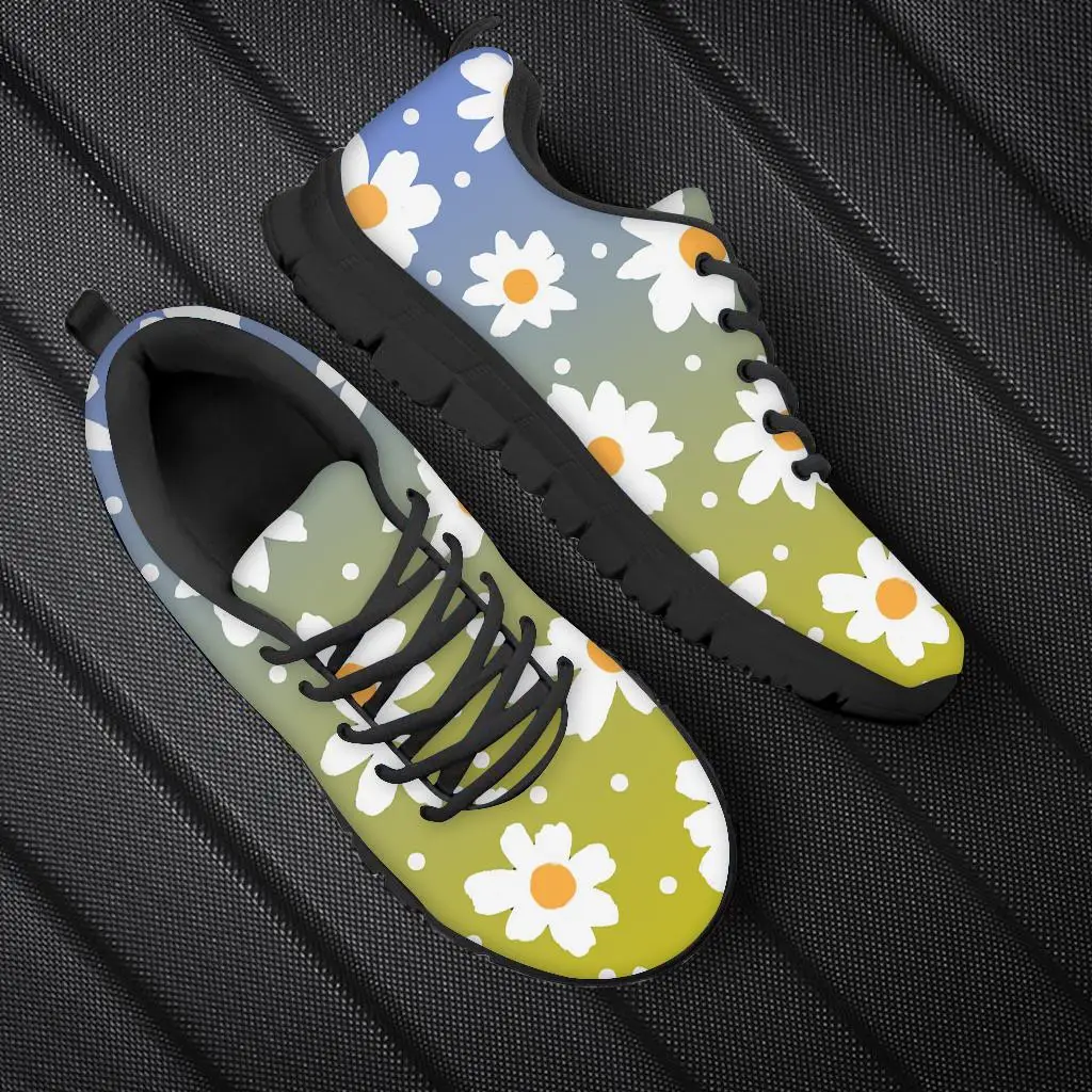 White Daisies 3d Print Women's Casual Flat Shoes Flowers Health Sport Sneaker 2021 Running Breathable Tennis Shoes Men Loafers