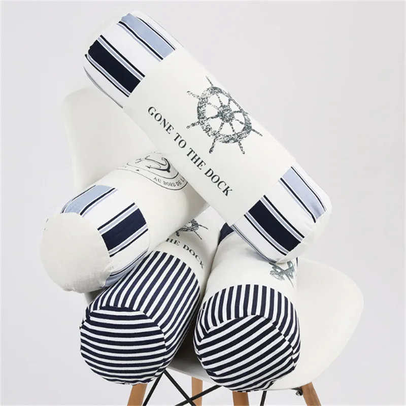 45x15cm Cylindrical Shaped Cushion Mediterranean Style Sea Anchor Cotton Linen Home Sofa Pillow Decoration