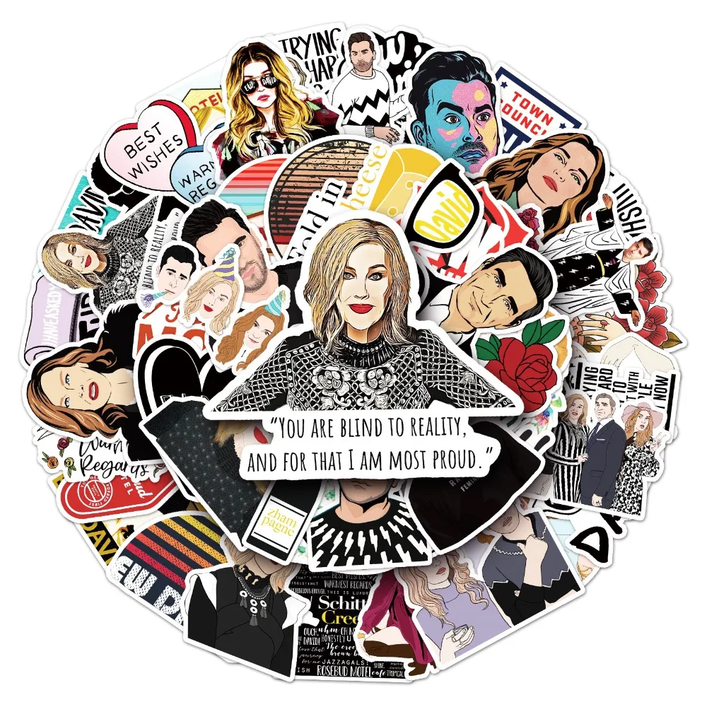 50 قطعة المسلسل التلفزيوني Schitt's Creek الكتابة على الجدران ملصقات حقيبة القرطاسية الكمبيوتر المحمول الغيتار هاتف محمول لتقوم بها بنفسك تزيين الشارات