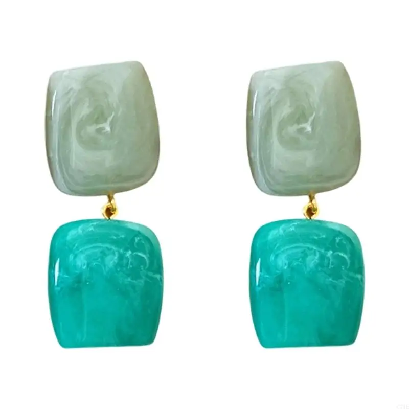 1 Pair Hand Dyed Square Earrings Featuring Color Gradient Design Resin Texture