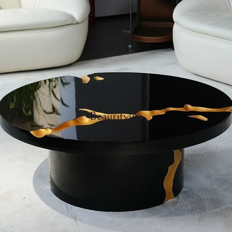 13Modern retro black gilt paint coffee table living room light luxury Italian tea table