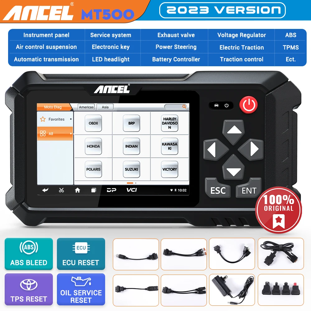 ANCEL MT500 OBD2 Motorcycels Diagnostic Tool All System ECU Coding ABS Oil 30 Reset MOTO Scanner for BMW/KTM/SUZUKI/DUCATI/HONDA