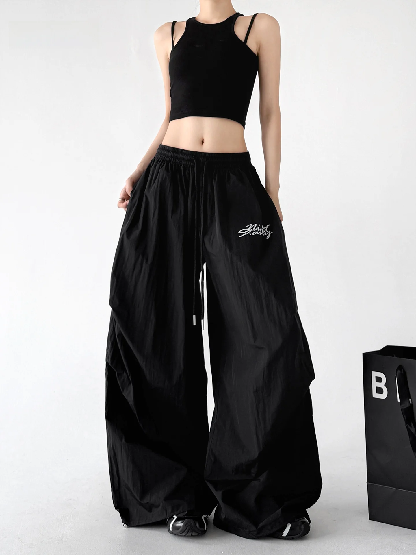 

High Waist Wide Leg Pants Women's Loose Casual Outdoor Summer 2026 New Style Black Slimming Drapey Workwear Loose Fit Trousers