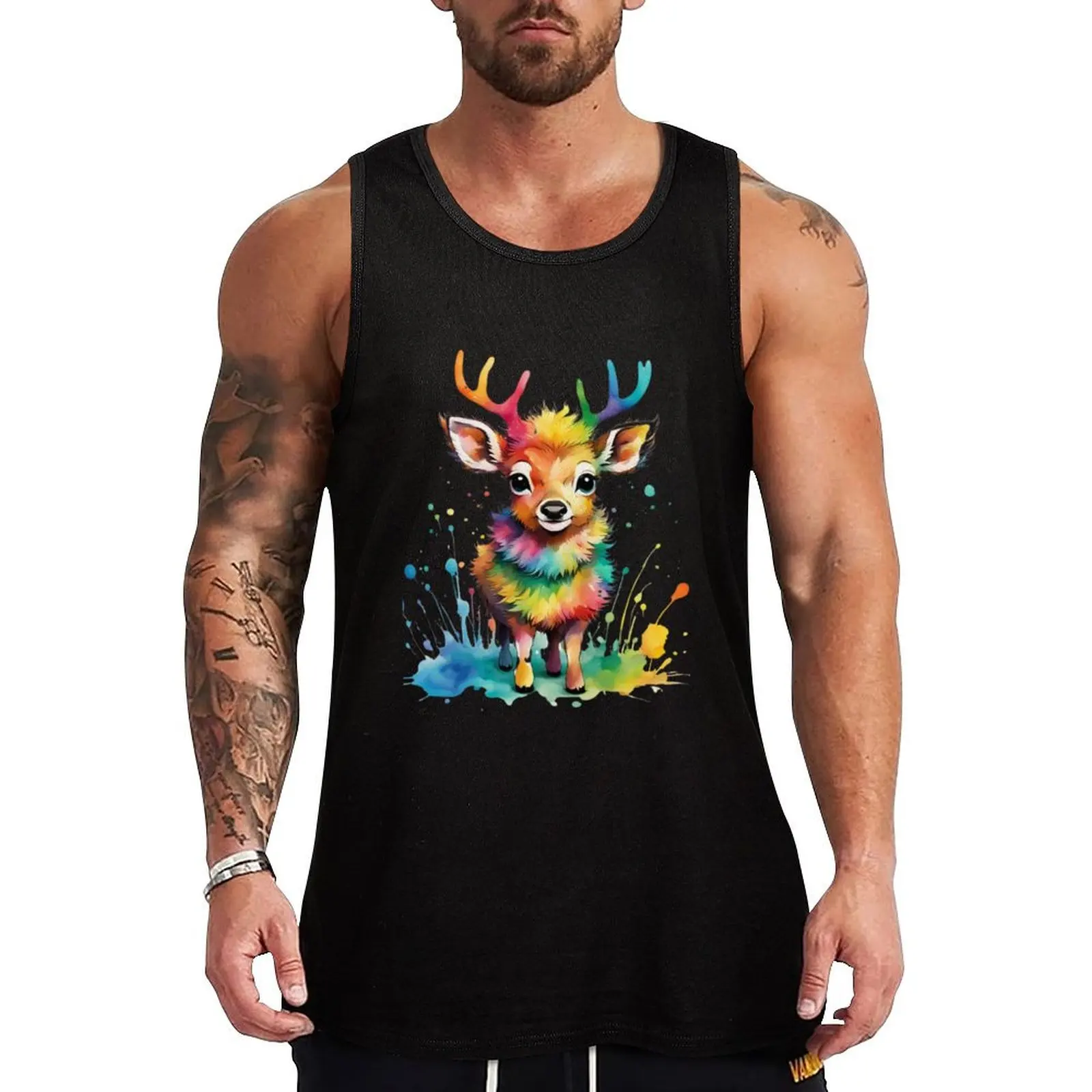 

Rainbow deer Tank Top Body man Man gym clothes mens gym clothes
