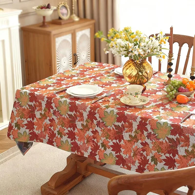 American Country Retro Table Cover, Red Festive Floral Print, Anti-scratch & Easy-care for Dining & Coffee Table