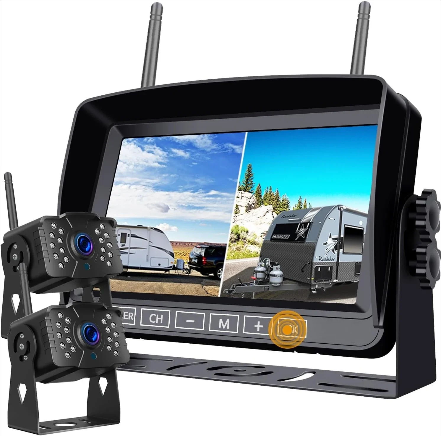 نظام كاميرا احتياطية لاسلكية رقمية RV لشاحنة مقطورة RV وبنازل متنقلة وعجلات 5th 4CH 7 بوصة نظام مراقبة الطريق السريع