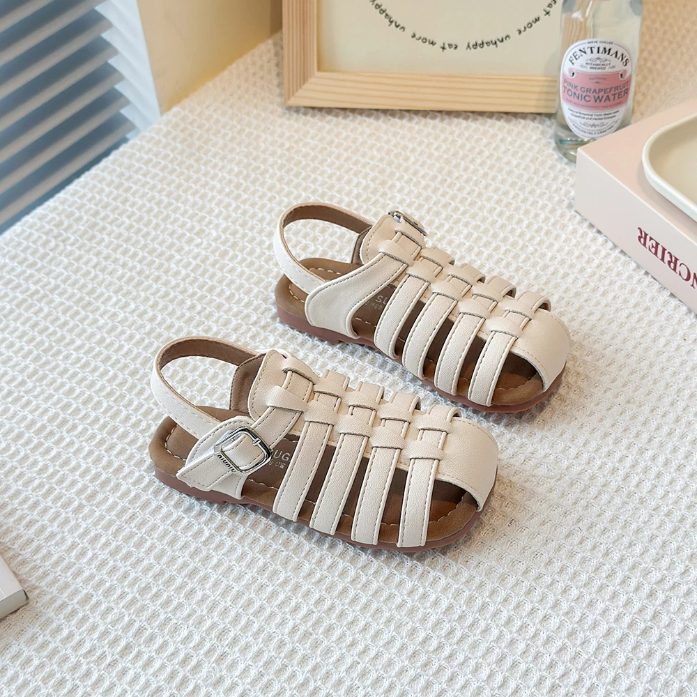 ฤดูร้อนใหม่เด็กรองเท้าแตะหนัง Cut-outs เด็กโรมันรองเท้า Soft Sole Non-SLIP Toe GUARD แฟชั่นเด็กวัยหัดเดินรองเท้าแตะชายหาด