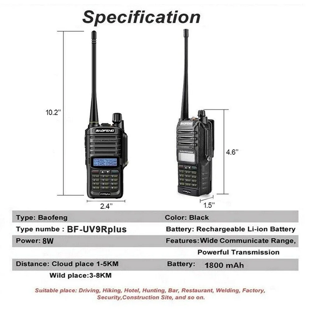 Baofeng-UV 9R Plus Upgrade Walkie Talkie, Hf Transceiver, UHF UHF, Long Range, CB, Two Way Radio Station, 5 20 km, 10W