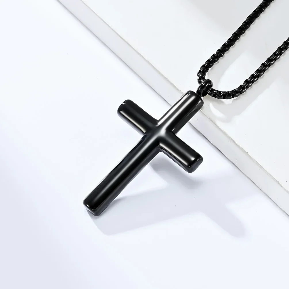 JHSL Men Cross Pendants Statement Necklace Fashion Christian Jewelry Chain Stainless Steel Black Gold Silver Color Smooth Finish