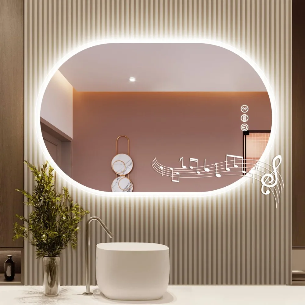 

24"x36" LED-Bathroom-Mirror-with-Lights, Wall-Mounted with Bluetooth Speaker, Anti-Fog, 3 Color Temperature, Dimmable Brightness