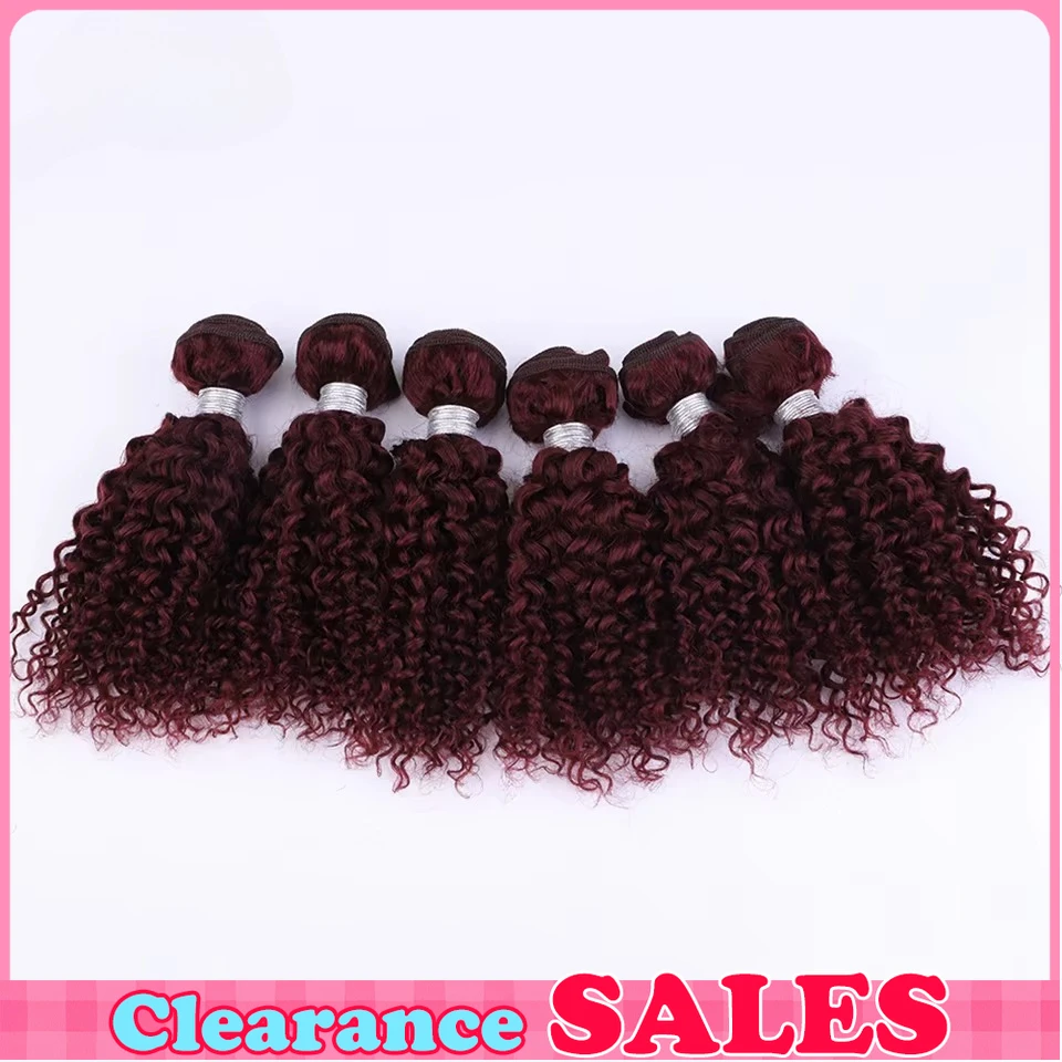 Peruvian Kinky Curly Human Hair Bundles 6Pcs  99J Jerry Curly Human Hair Extensions Topper Woman 100% Remy Human Hair Bundles