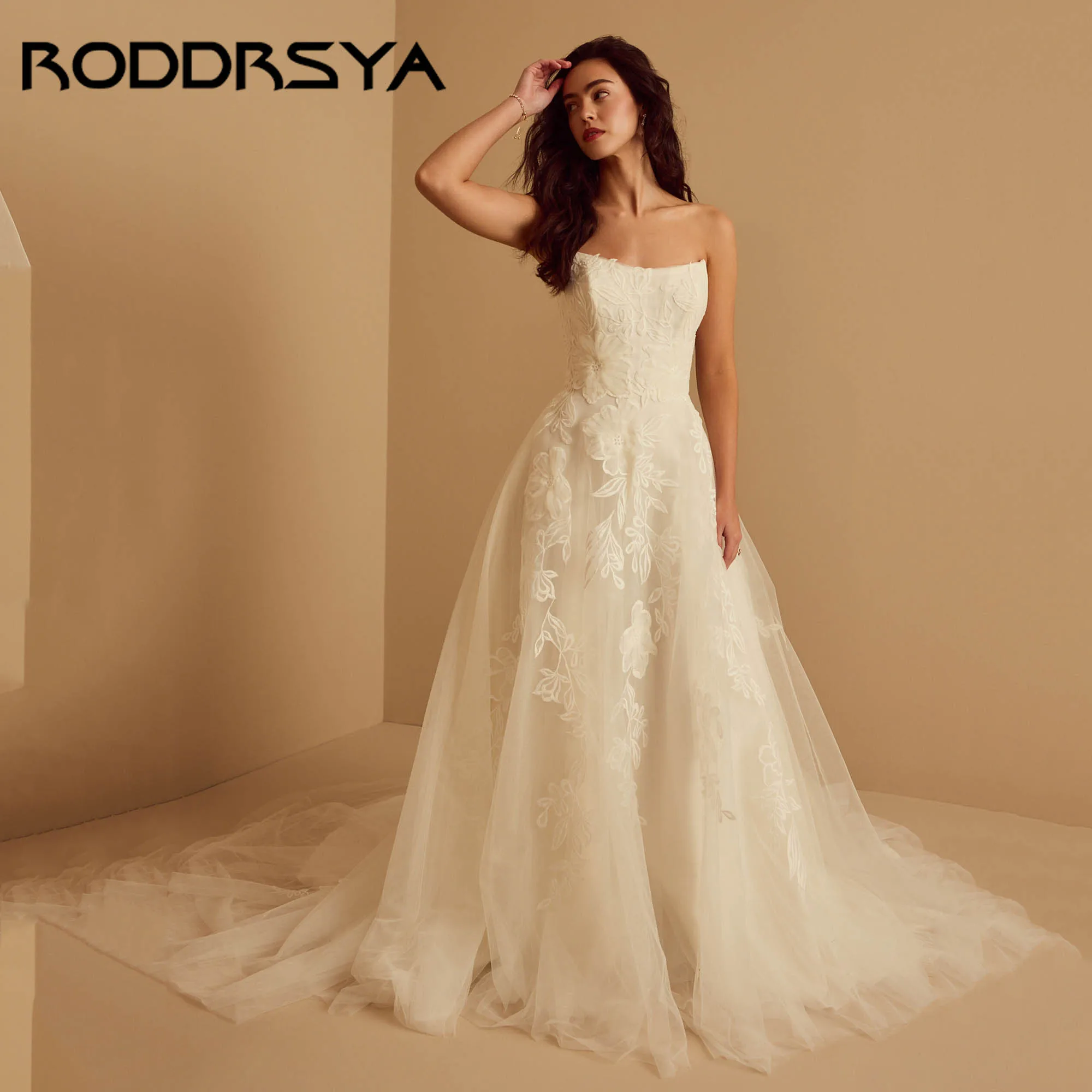 

RODDRSYA Elegan Wedding Dresses Women 2025 A-line Backless Tulle Gowns For Bride Strapless Romantic vestidos de novia Customized