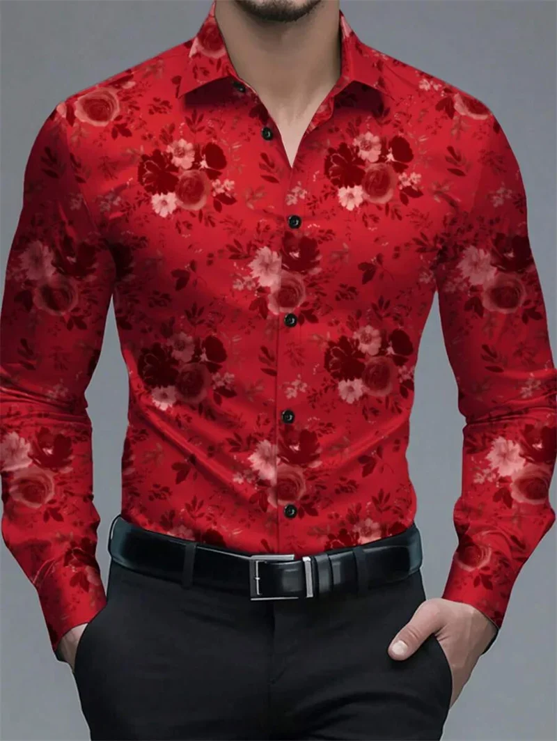 Men's New Dark Striped Design 3D Printed Shirt Retro Simple Business Casual Slim Long Sleeve Lapel Button Shirt Men's Top