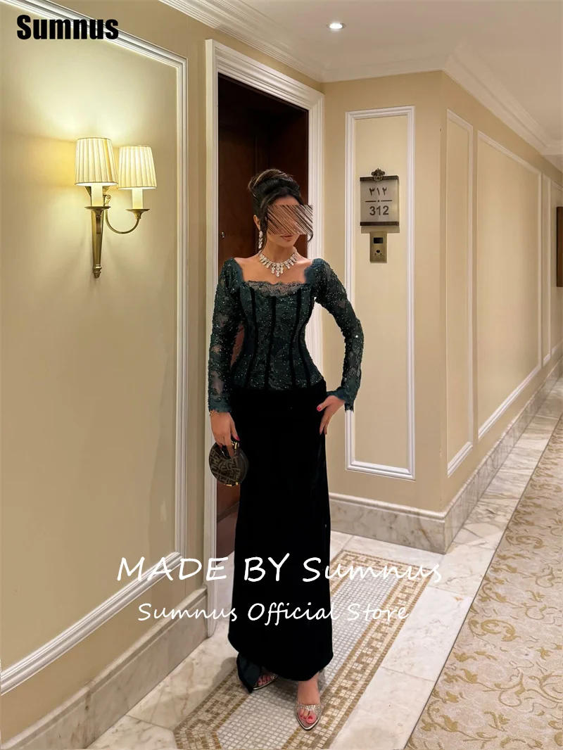 Sumnus moderne sirène robe de bal dentelle paillettes col carré cheville longueur robe de soirée Gala فساتmaveraPersonalizzato
