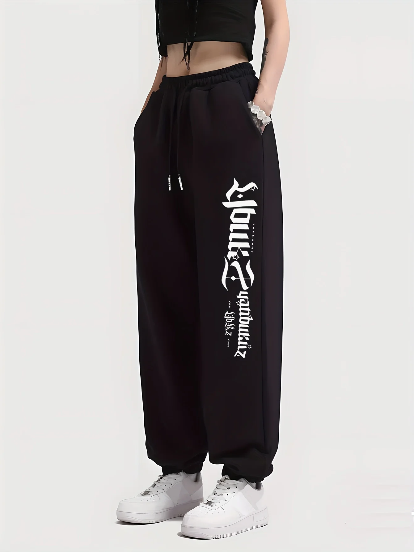 

Drawstring Elastic Waist Letter Printing Pants Casual Jogger Women's Fleece Long Pant Fashion Street Female Sports Sweatpants