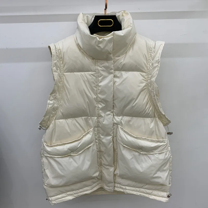 New Autumn Winter Down Waistcoat Jacket Women Light Thin White Duck Down Vest Ladies Short Sleeveless Drawstring Warm Vests Coat