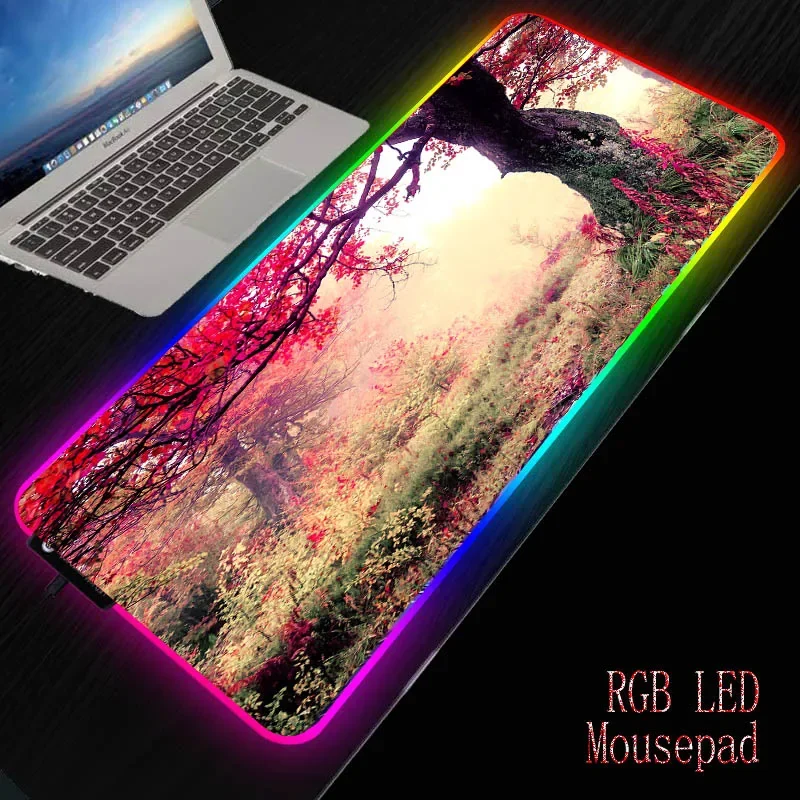 

MRGBEST Blue Green Landscape Nature Sky Gaming RGB Gamer Computer Mousepad Rgb Mause Pad Large Mousepads for Desk Keyboard LED