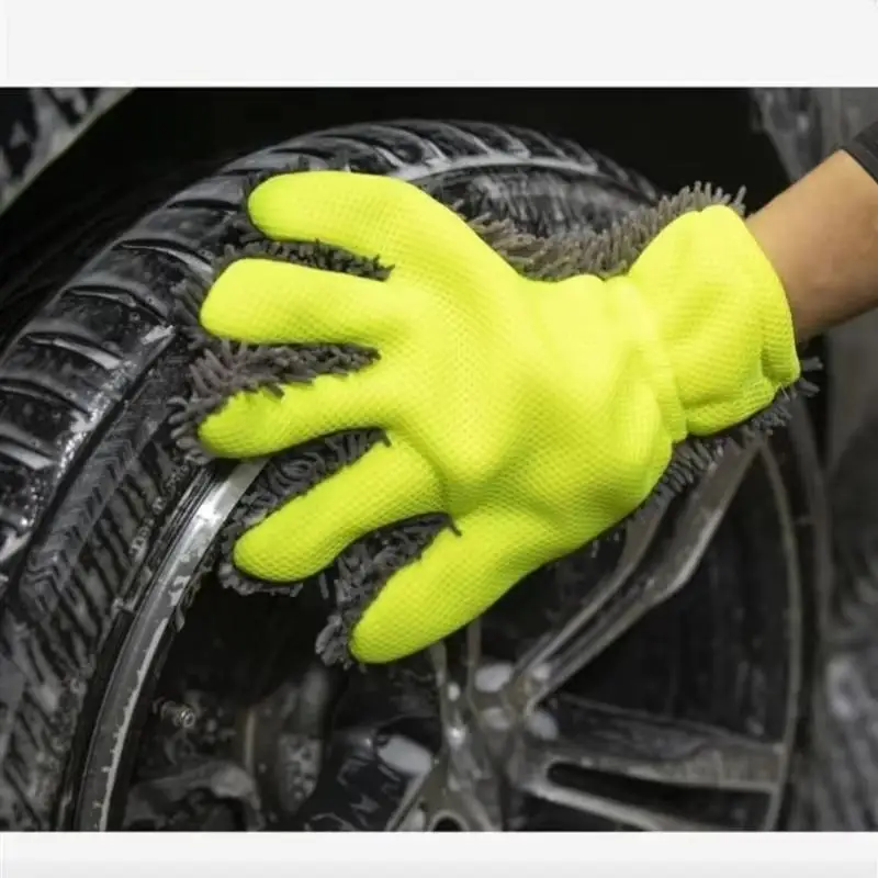 Double-Sided Five-Finger Car Wash Gloves Car Cleaning Finger Mesh Foam Gloves Double-Sided Fleece Car Cleaning Gloves