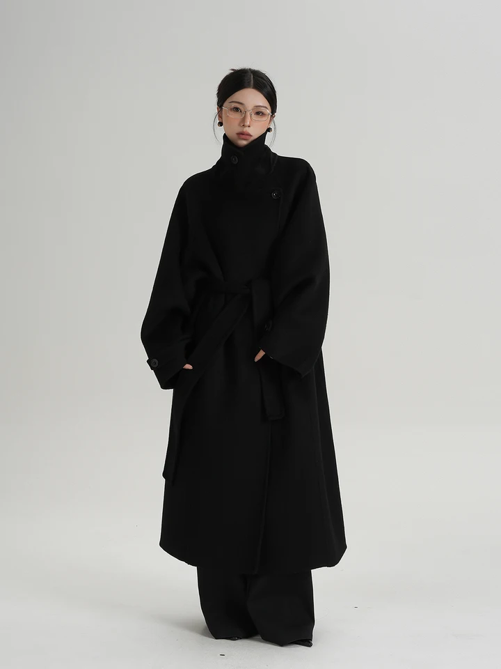 SRYS AME Double-Sided Woolen Long Loose Coat Stand Collar Women's