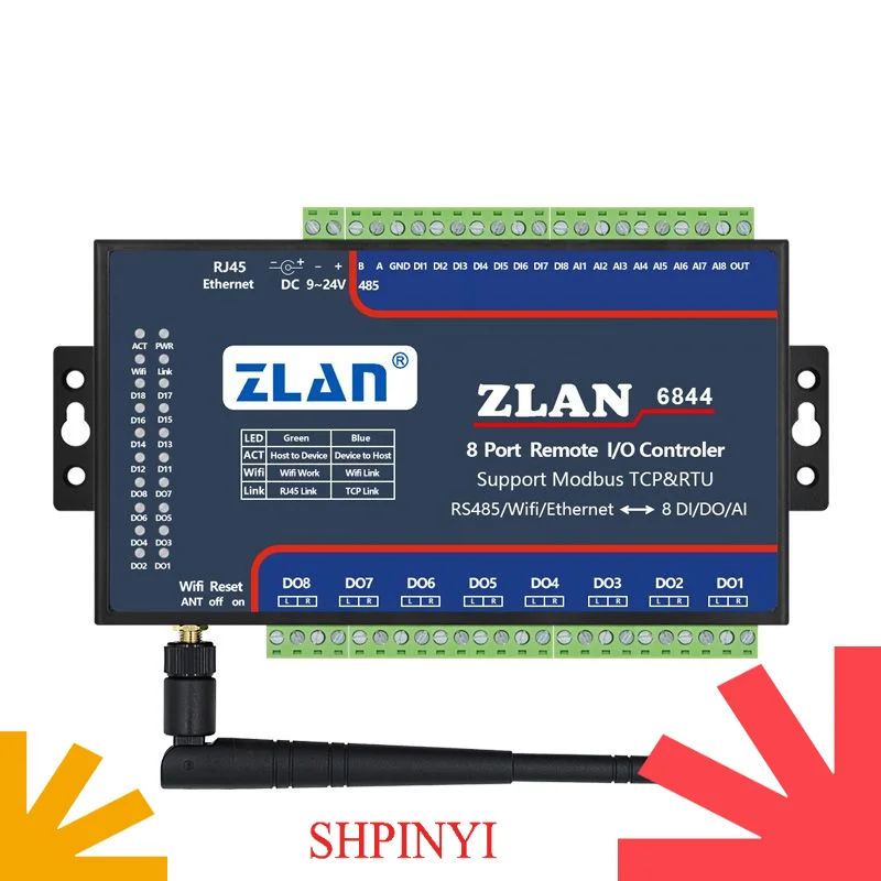8 Ports DI DO AI MQTT Modbus TCP MQTT Wifi Remote Control IO Controller ZLAN6844