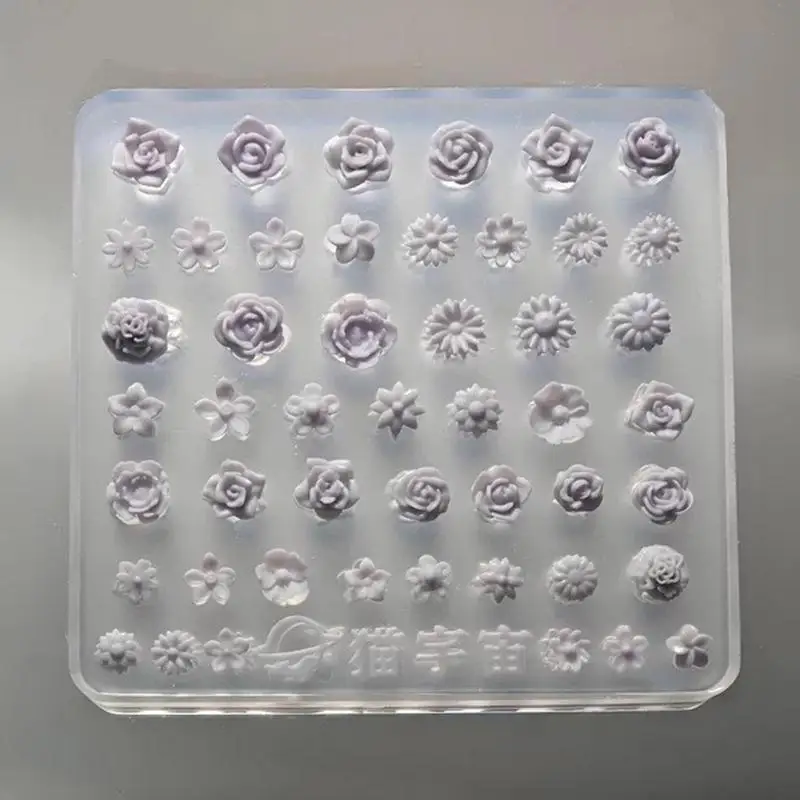 ●Silicone 3D Mini Flower Mold With Rose Patterns Non Stick Easy Release Perfect For DIY Nail Art Carving Silicone Template
