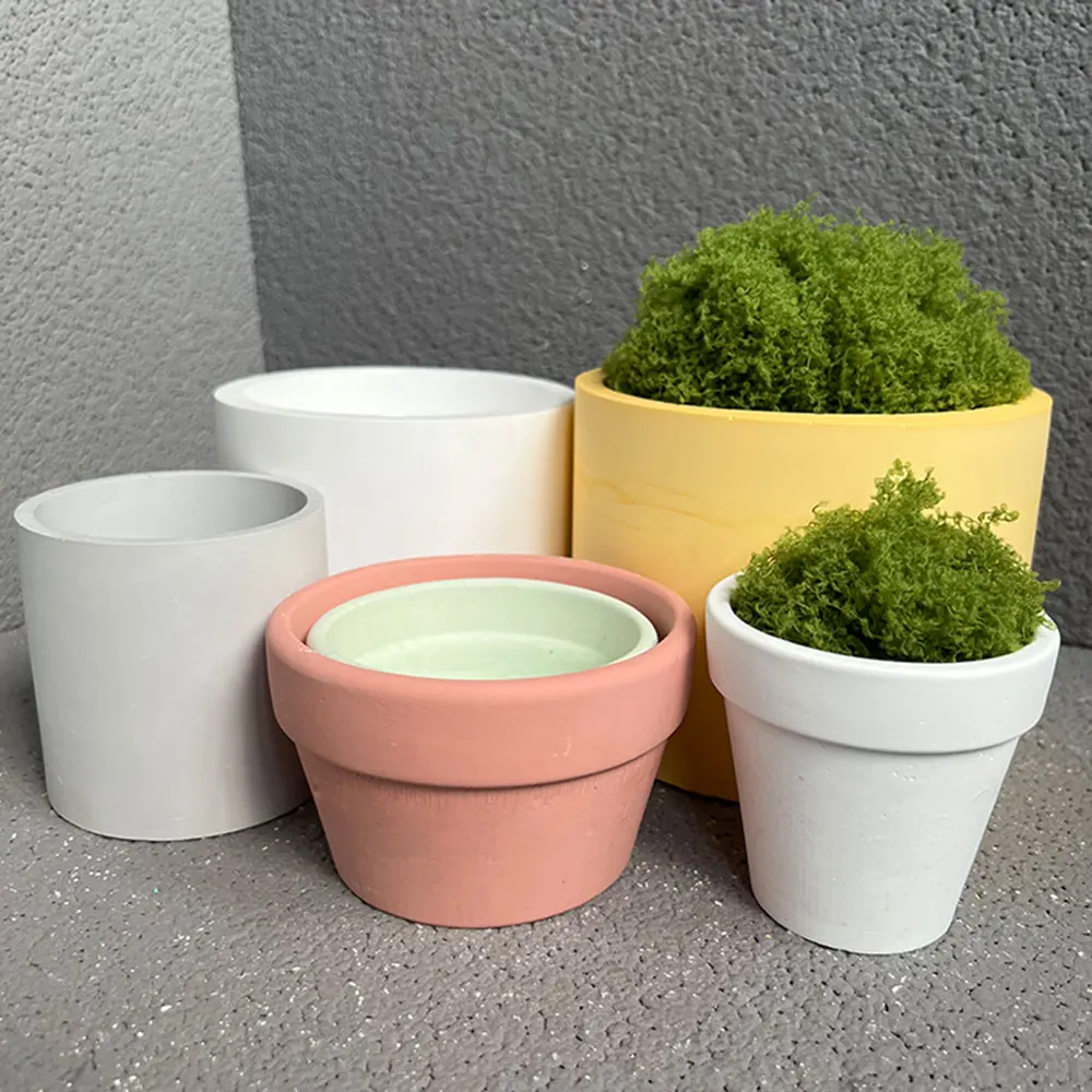 Large Silicone Planter Molds Concrete Round Indoor Flowerpot Big Candle Vessel Storage Plants Pot Silicone Cement Casting Mould