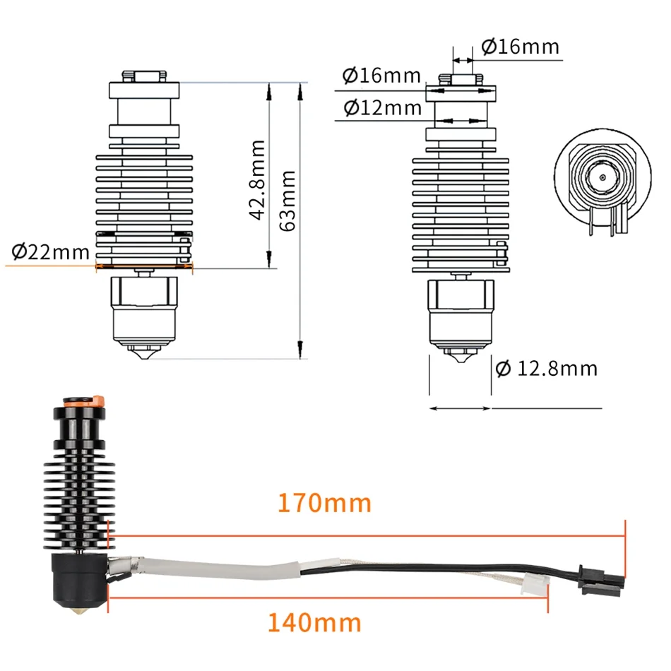 24V 50W 60W Volcano Hot End V6 Hotend For Voron 2.4 3D Printer Ceramic Heating Core Print Head For Voron Prusa Ender 3 CR10 MK3S