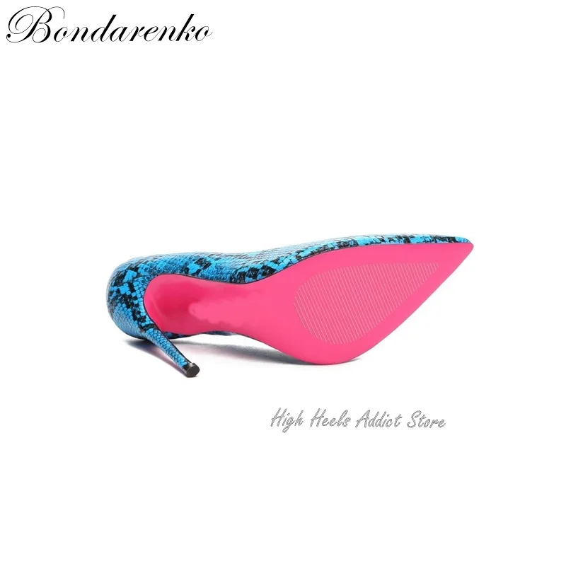 Décolleté con suola rosa modello pitone donna scarpe a punta con tacco basso in pelle tacchi alti Sexy Designer Party Office Dress Shoes