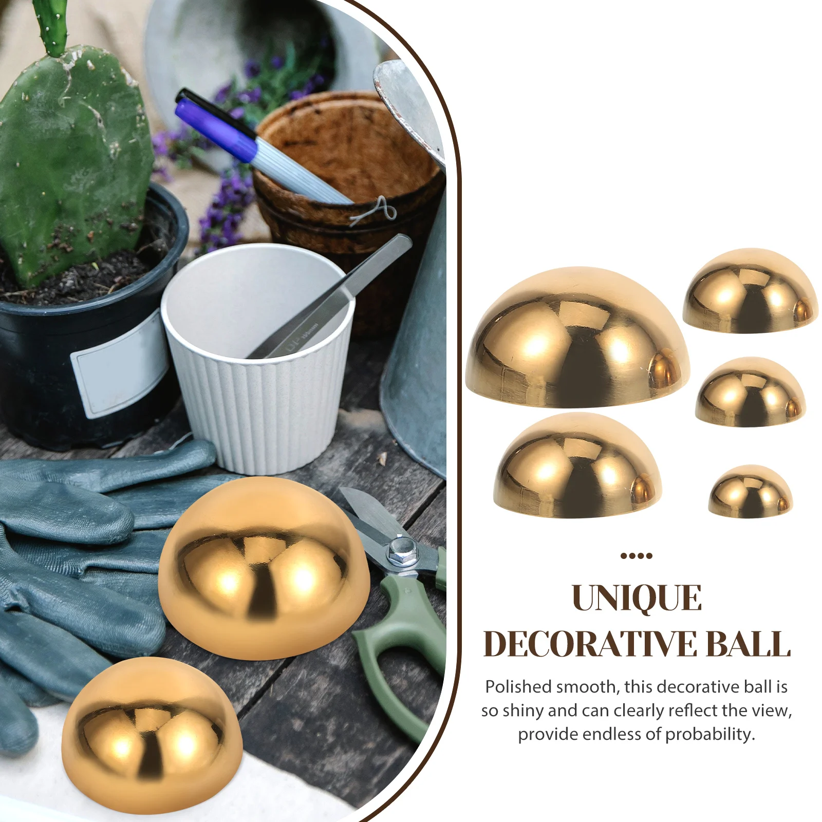 5 Pcs 304 Stainless Steel Ti Gold Plated Semi Circle 19 25 32 38 51mm Decorative Reflective Gazing Balls for Garden Yard