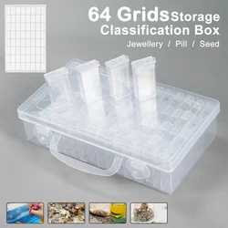 64 Slots Diamond Painting Storage Box Portable Multi-Purpose Seed Organizer Nail Art Embroidery Storage Container with Stickers