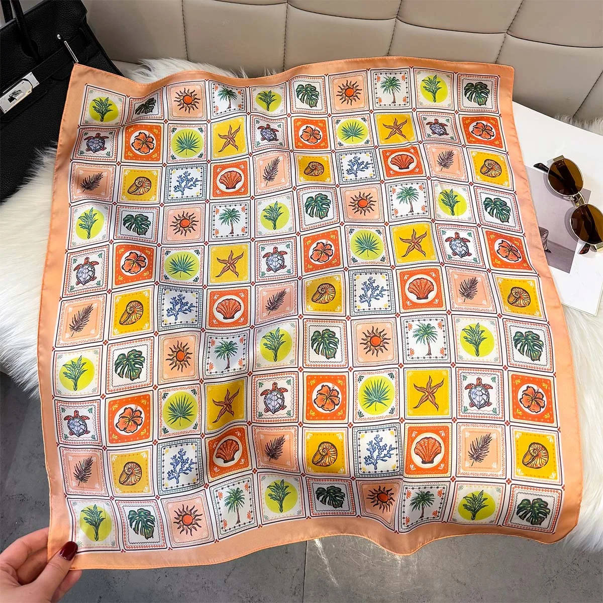 

65cm Square Silk Scarf for Women Elegant Versatile Fashion Silk Headwear Clothing Scarf Summer Sun Protection Wrap Shawl Hjiab