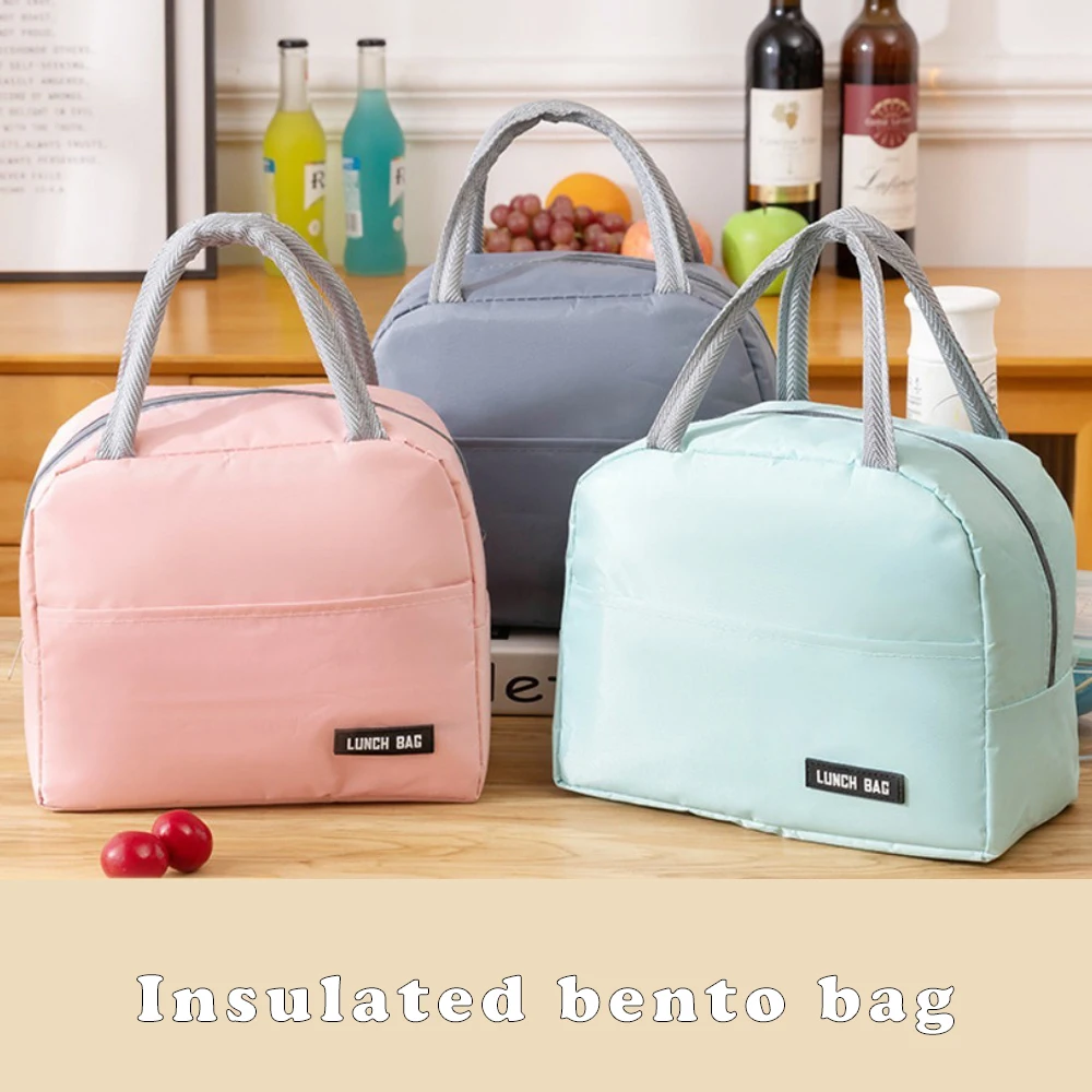 Simple Waterproof Handheld Insulated Bento Bag Solid Color Twill Thickened Student Lunch Box Carrier Meal Pouch