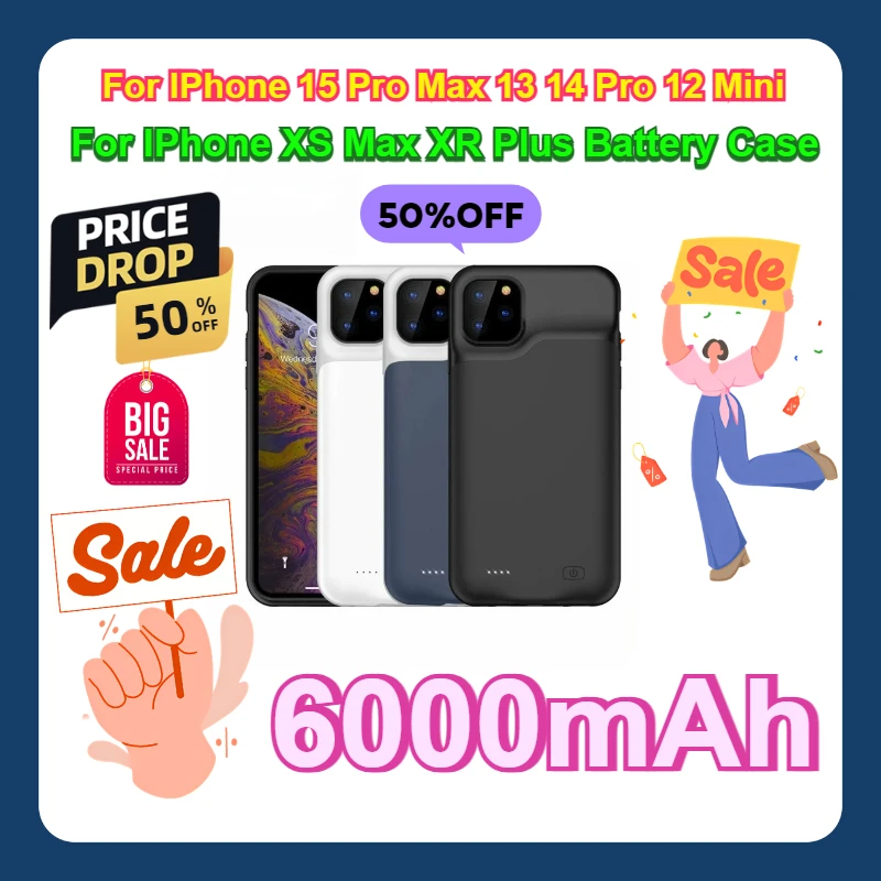 For IPhone 15 Pro Max 13 14 Pro 12 Mini Power Bank Charging Charger Cover for IPhone XS Max XR Plus  Battery Case