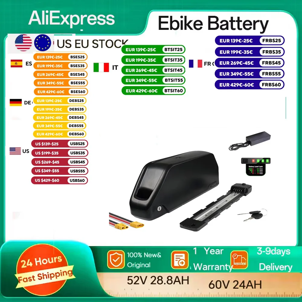 Batteria 52V 25AH 48V 52V Batteria ebike 24AH 60V Batteria agli ioni di litio Polly Max 40A BMS 1500W 20000W 21700 Cella BBS02 BBS03 BBSHD