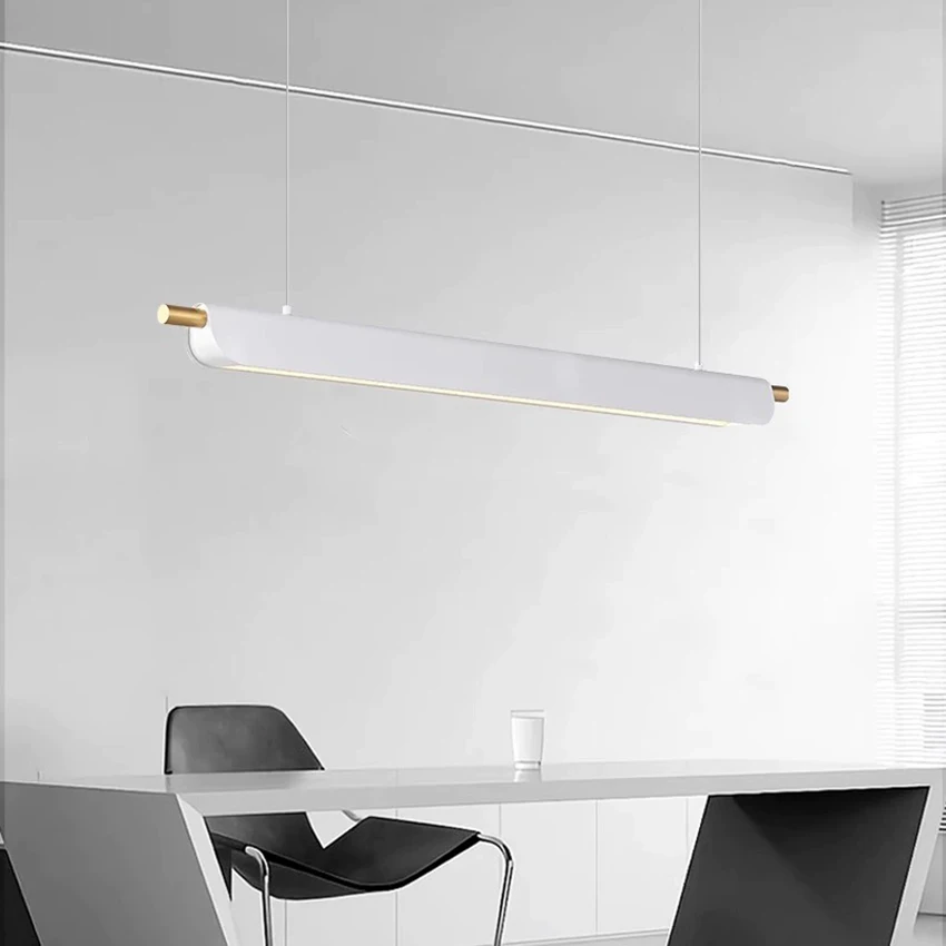 2026 Modern Black White Pendant Light Aluminum LED Long Linear Hanging Lamp For Dining Room Kitchen Island Ceiling Lighting Fixt
