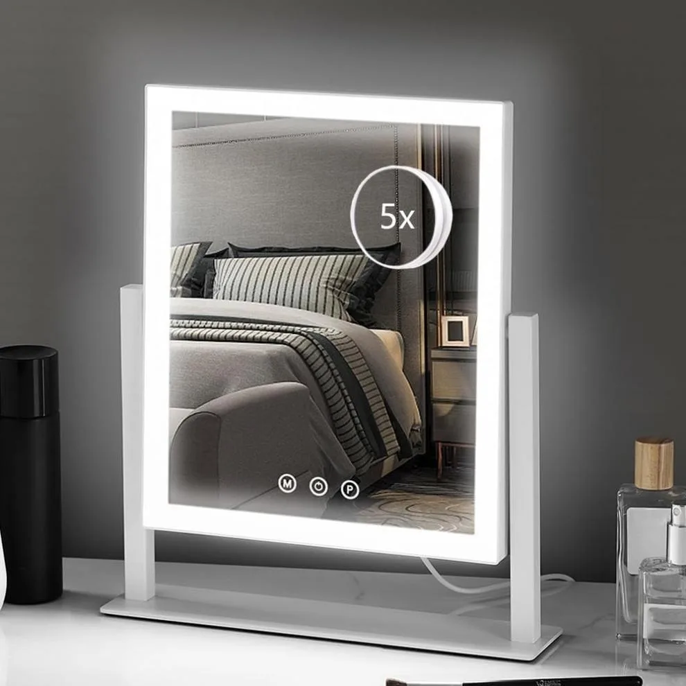Lighted Makeup Mirror Hollywood Vanity Mirror with Lights Three Color Lighting Modes and 5X Magnification Mirror Smart Touch