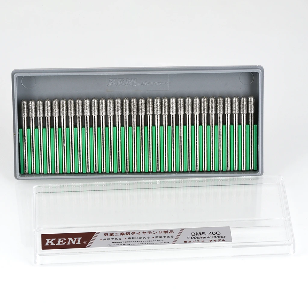 30Pcs Diamond Grinding Head 3mm Shank Polished Needle for Jade Stone Carving Dremel Power Tools Accessories File Grinding Rod